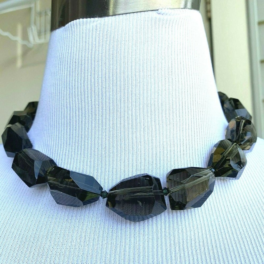 genuine  faceted smoky quartz neckless 18''